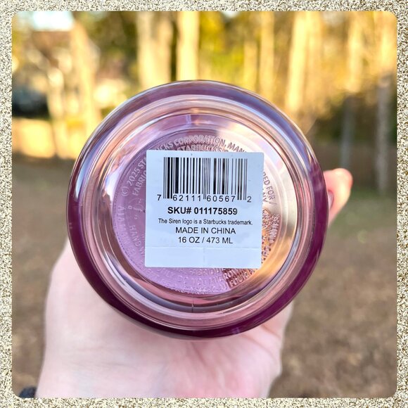 🎄🎀 NWT 2025 Starbucks Christmas Pink/Mauve 16oz Bottle w/ Ribbon Charm - Picture 12 of 12